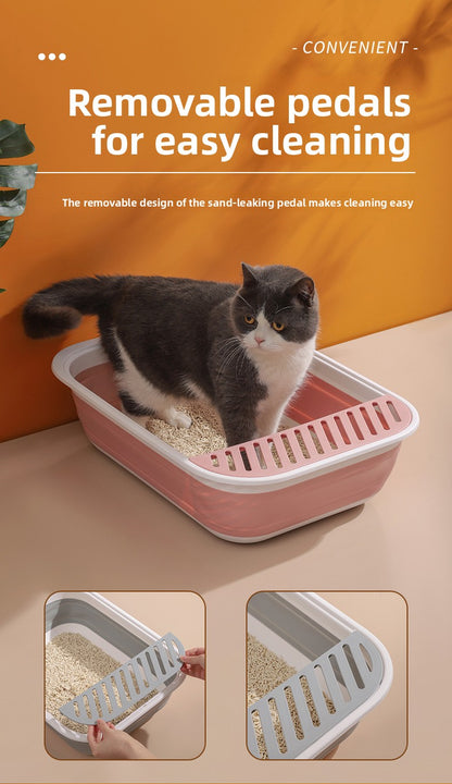New Foldable Semi-Enclosed Cat Litter Box with Litter Scoop Large Cat Litter Box Cat Toilet