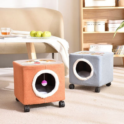 Solid Wood Cat Nest Stool Storage for People and Cats Sharing Cat Supplies Little Kitten House House Four Seasons Warm Cat and Dog Tent