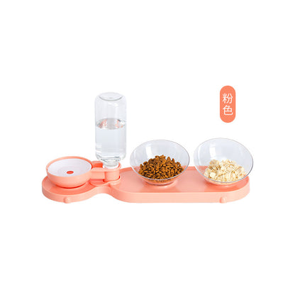 Elevated Cat Food Bowl 3 in 1 Automatic Water Feeder Tilted Design for Neck Relief Slow Feeding Transparent Double Pet Bowl for Cats and Small Dogs