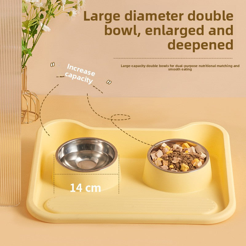Stainless Steel New Cat Dog Double Bowl Large Diameter Leak Proof Pet Feeder