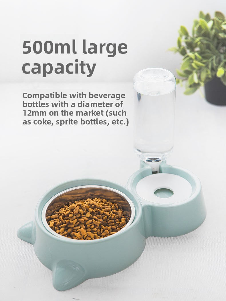 Automatic Feeder and Waterer Combo with Cat Ear Design Stainless Steel Double Bowl for Cats and Dogs Pet Food and Water Station Durable Easy Clean Pet Supplies