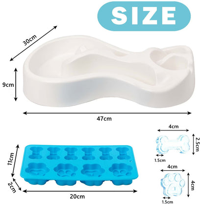 Pet Cooling and Heat Relief Feeding Bowl Set Bone Paw Ice Cube Silicone Mold Dog Cat Lick Bowl