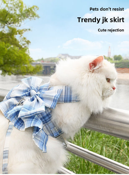 Pet Clothes Cat JK Dress Butterfly Bow Pet Vest Dog Leash Cat Chest Back Pet Supplies