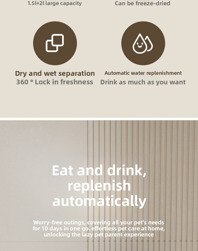 Cat Water Fountain Combined with Automatic Pet Feeder and Flowing Drinking Water Bowl