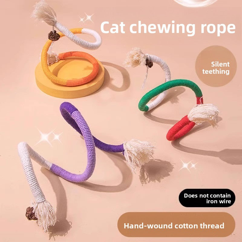 Cat Teaser Chew Rope Toy Self Fun Boredom Easing Teeth Grinding Wand Accessory