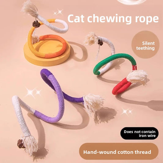 Cat Teaser Chew Rope Toy Self Fun Boredom Easing Teeth Grinding Wand Accessory