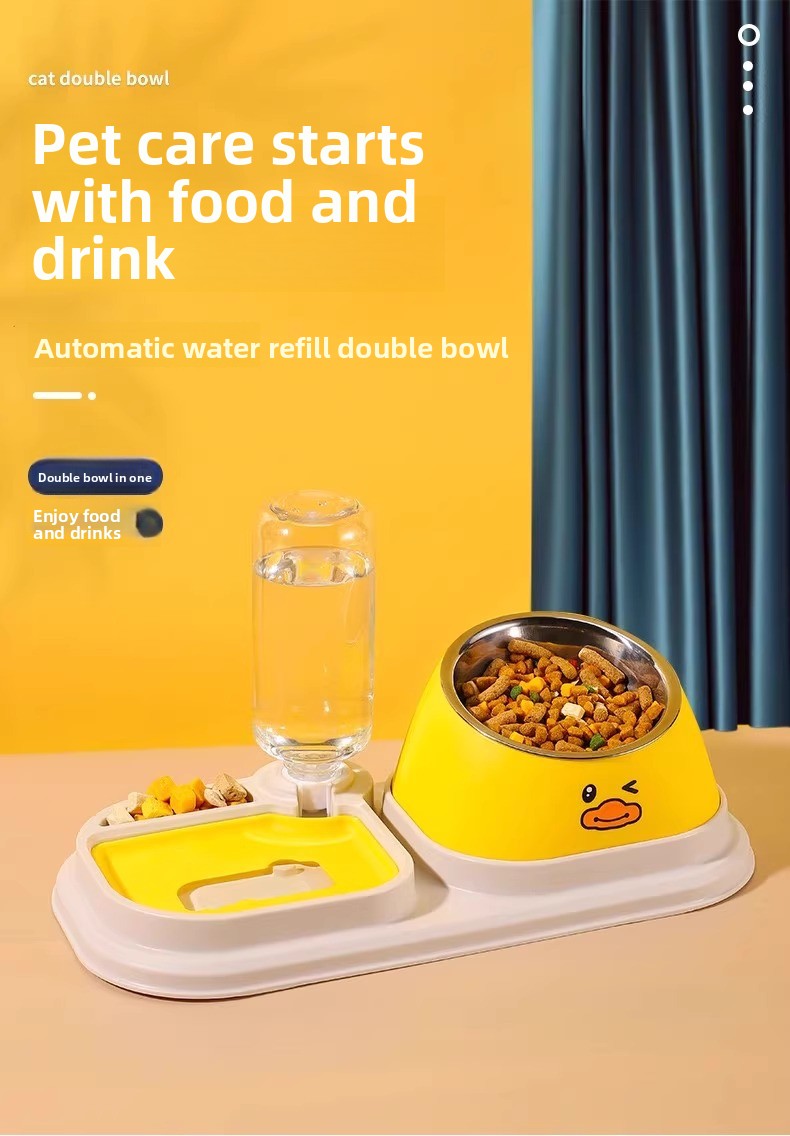 Slanted Mouth Pet Bowl Double Design Automatic Drinking Anti Choke Dog Cat Bowl