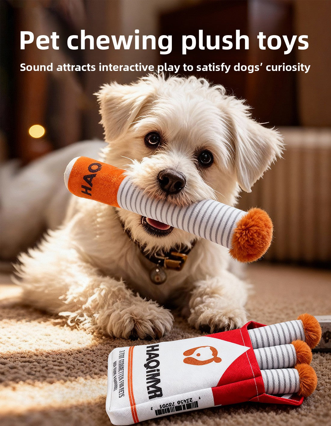Dog Plush Sound Toy Imitation Cigarette Self-Entertainment Durable Chew Pet Supplies