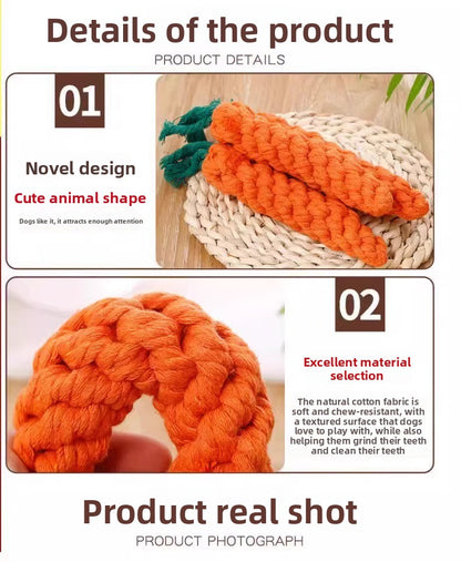 Dog Toy Carrot Knot Design Interactive BiteProof Teeth Cleaning for Small Pets
