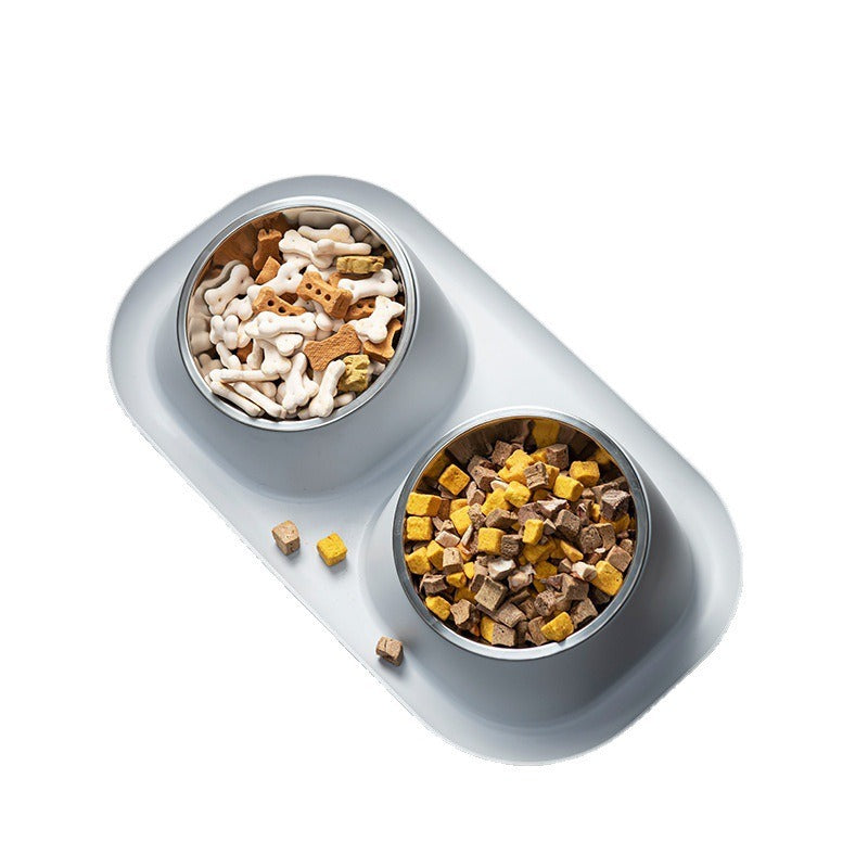 Double Bowl Stainless Steel Pet Bowl with Neck Protection for Cats Dogs