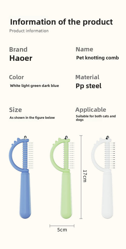 Double Sided Cat Comb for Shedding Small Dinosaur Cute Design Pet Grooming Brush Massage Knot Comb Macaron Colors Long Hair Short Hair