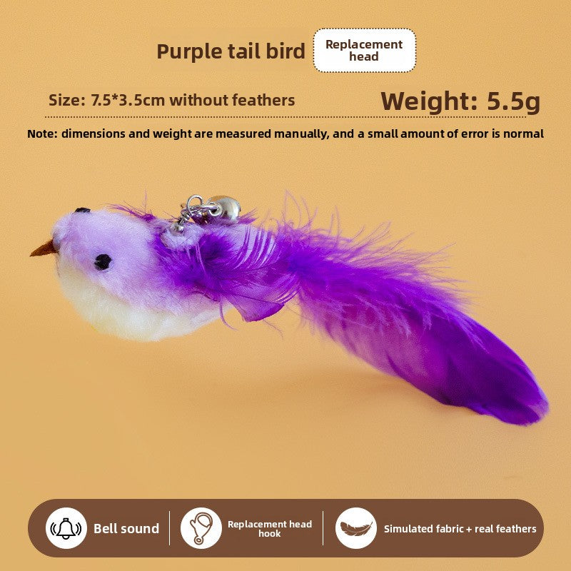 Realistic Bird Feather Bell Replacement Head for Cat Teaser Wand Pet Toy