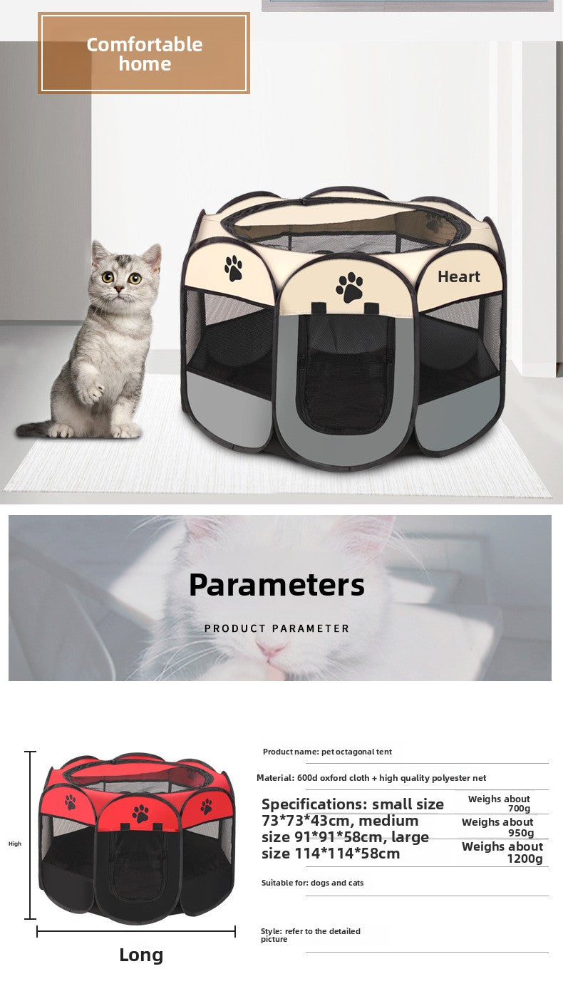 Octagonal Pet Playpen Pet Tent Oxford Cloth Scratch-Resistant Foldable Dog Cage Dog Cat Delivery Room Dog House Cat House