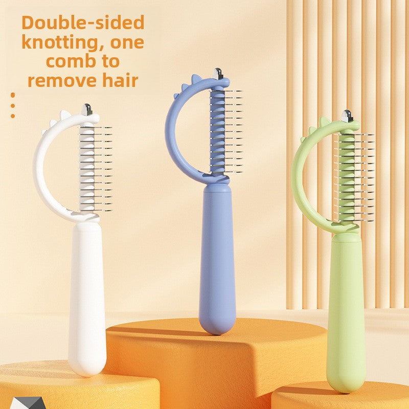 Double Sided Cat Comb for Shedding Small Dinosaur Cute Design Pet Grooming Brush Massage Knot Comb Macaron Colors Long Hair Short Hair