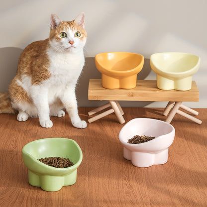 Ceramic Cat and Dog Feeding Bowl with Tall Elephant Leg Design