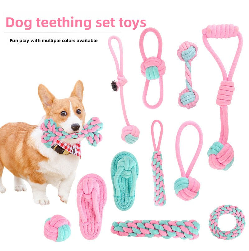 Pink Blue Combination Pet Cotton Rope Knot Toy for Tough Chewing Dogs