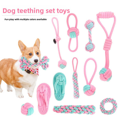 Pink Blue Combination Pet Cotton Rope Knot Toy for Tough Chewing Dogs