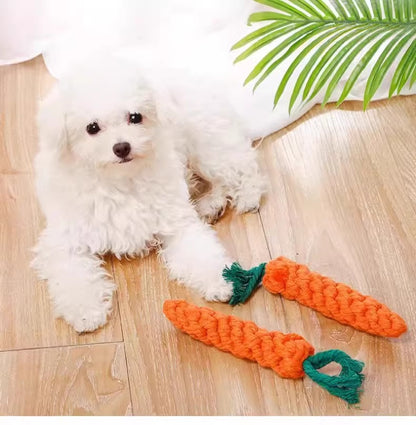 Dog Toy Carrot Knot Design Interactive BiteProof Teeth Cleaning for Small Pets