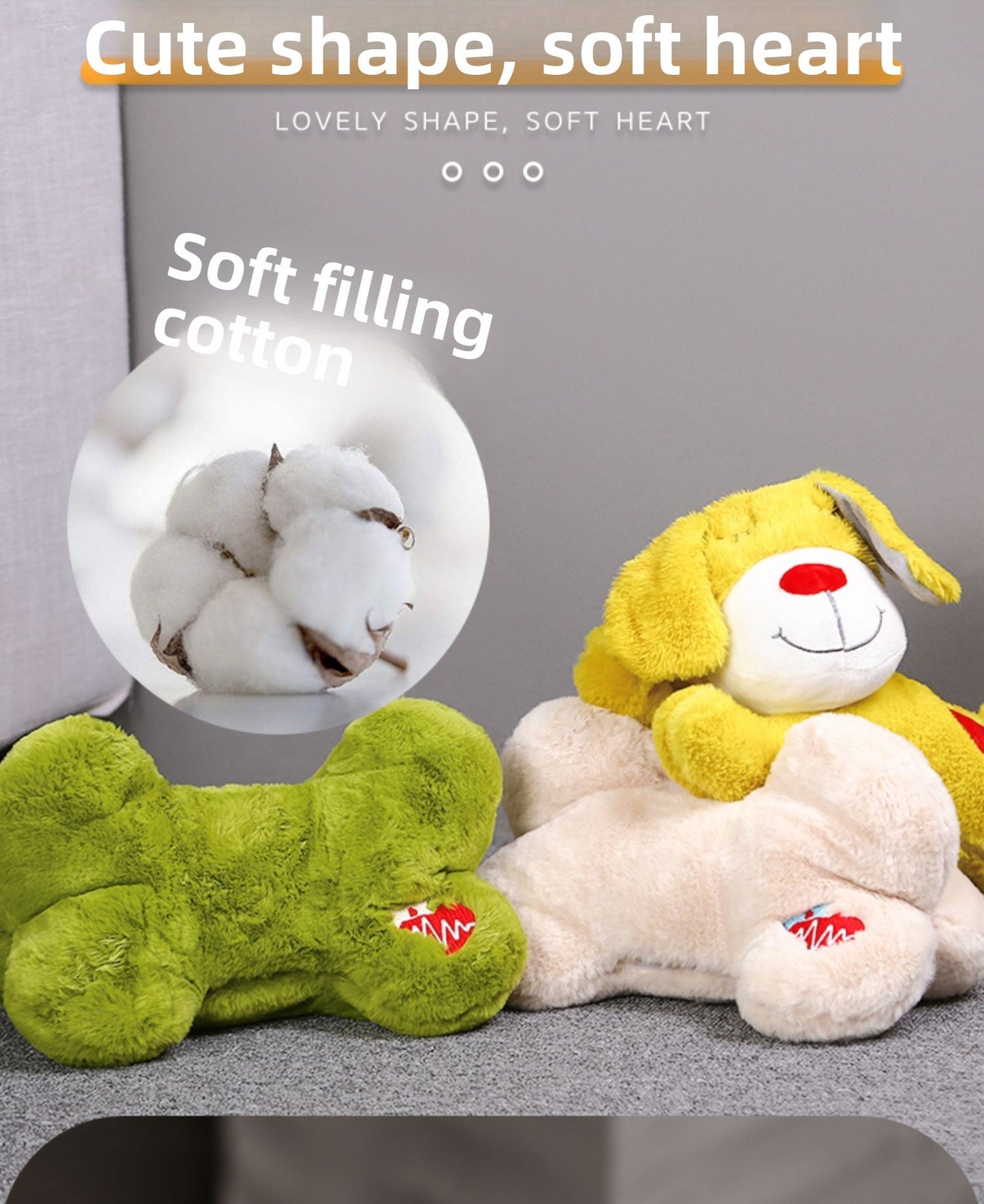Durable Pet Comfort Pillow Puppy Shape with Simulated Heartbeat Warm Plush Sound Toy