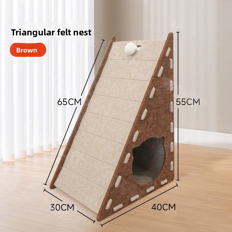 All Season Triangular Felt Cat House Wall Mounted Scratching Board Integrated Non Shedding Villa