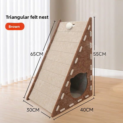 All Season Triangular Felt Cat House Wall Mounted Scratching Board Integrated Non Shedding Villa