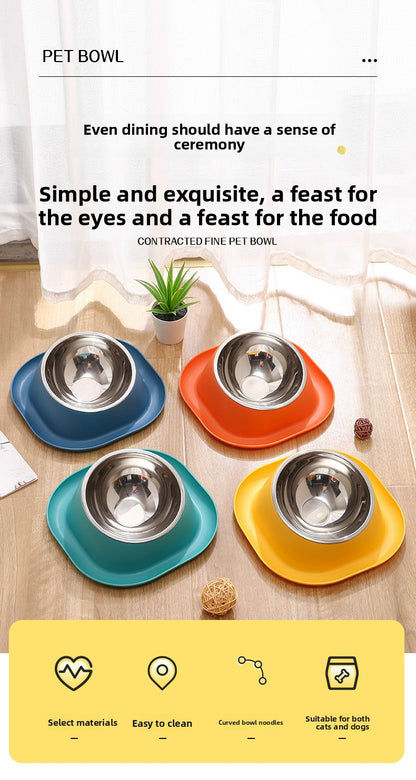 Dog Bowl Double Bowl Ceramic Dog Bowl Anti-Slip Anti-Tip Stainless Steel Pet Bowl Large Capacity Plastic Pet Food Bowl