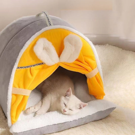 Household Cat House Dog House Kitten Bed Winter Warm Tent House Semi-Enclosed All-Season Universal