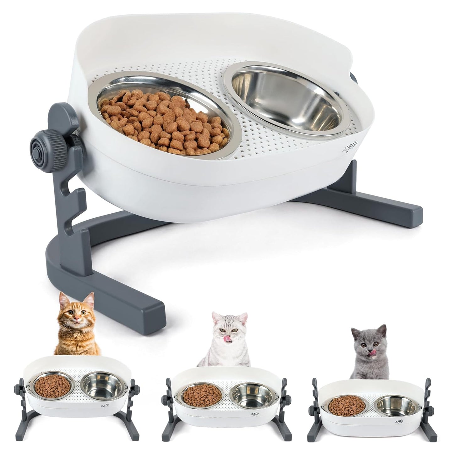 Adjustable Angle Heightening Stainless Steel Pet Bowl Cat Dog Double Feeding Drinking Basin