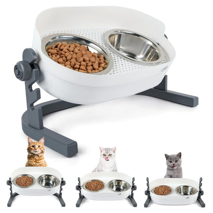 Adjustable Angle Heightening Stainless Steel Pet Bowl Cat Dog Double Feeding Drinking Basin