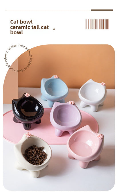 Cute Cat Bowl Ceramic Elevated Cat Food and Water Bowl Set with Non Slip Base Slow Feeder Design for Cats and Small Dogs Pet Supplies