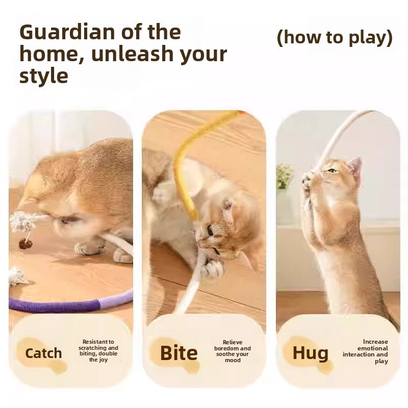 Cat Teaser Chew Rope Toy Self Fun Boredom Easing Teeth Grinding Wand Accessory