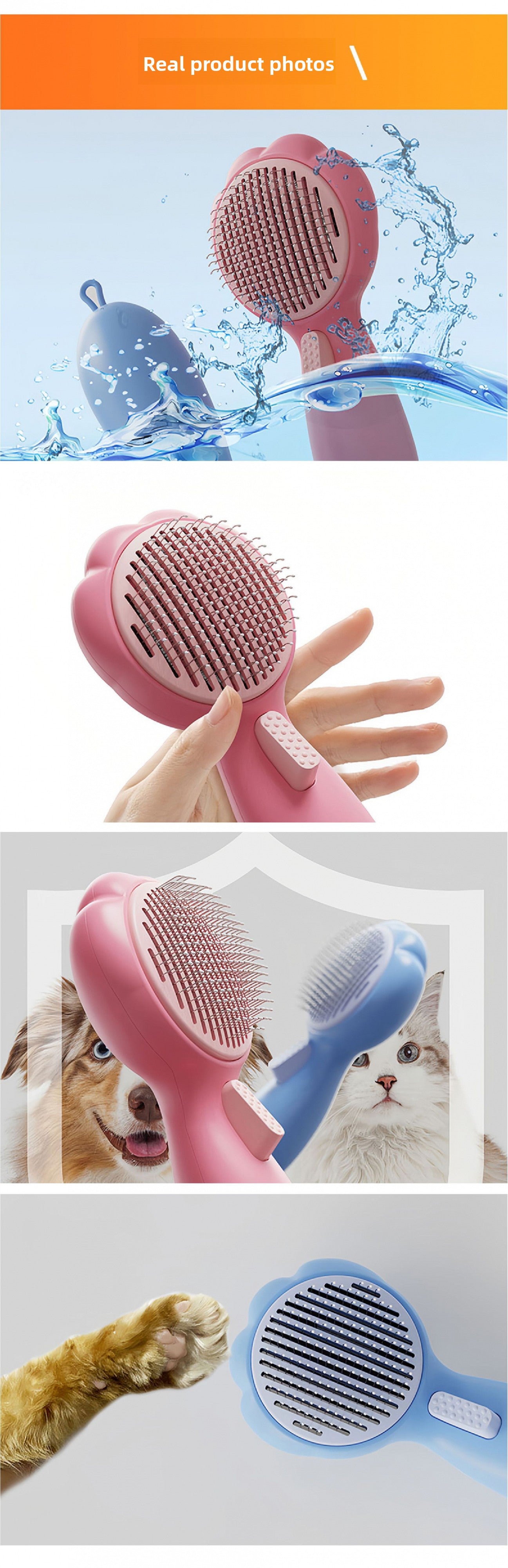 Peigne autonettoyant pour chats et chiens - Outil d'élimination des poils en un clic - Brosse magique anti-mouillage avec embouts de massage pour réduire la perte de poils 