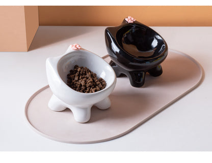 Cute Cat Bowl Ceramic Elevated Cat Food and Water Bowl Set with Non Slip Base Slow Feeder Design for Cats and Small Dogs Pet Supplies