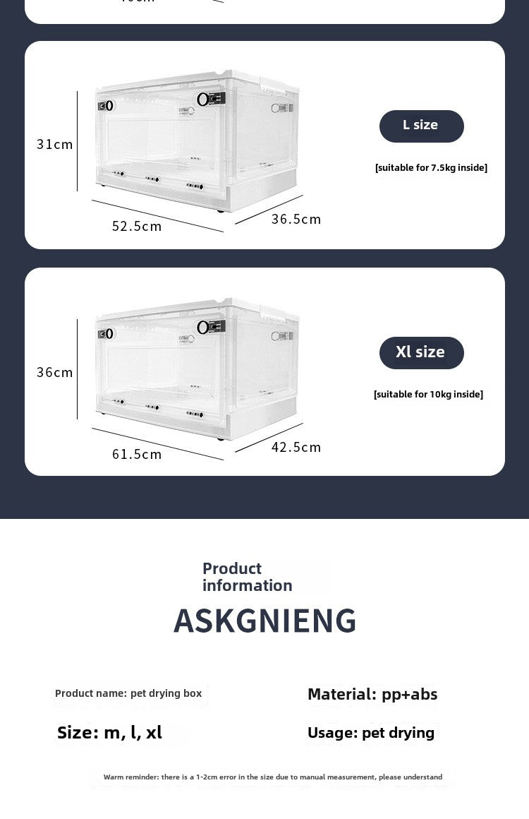 Large Pet Grooming Dryer Box for Cats with Transparent Design