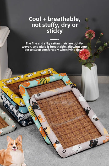 Pet Supplies Summer Cooling Mat Nest Rattan Woven Ice Bed for Cats Sleep