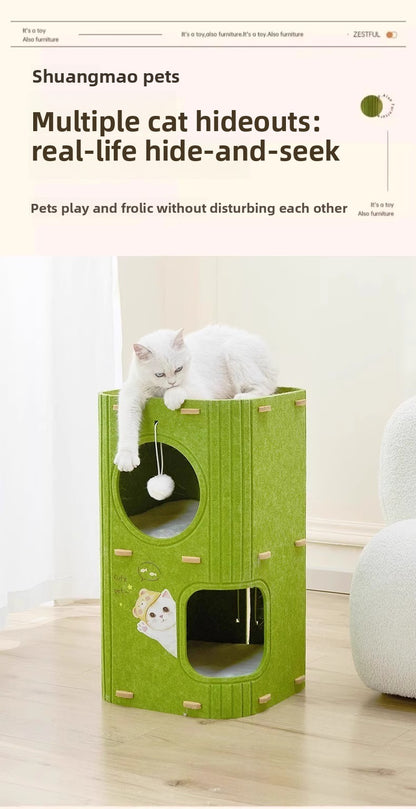Luxury Multi-layer Pet Cat Tree All-season Design Winter Double-layer Scratching Board Enclosed Cat House