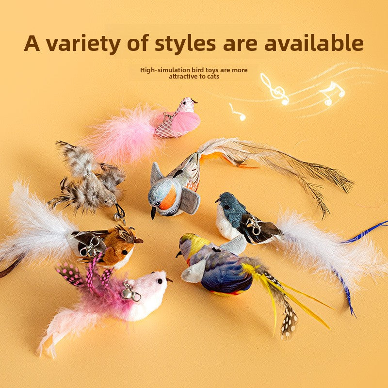 Realistic Bird Feather Bell Replacement Head for Cat Teaser Wand Pet Toy