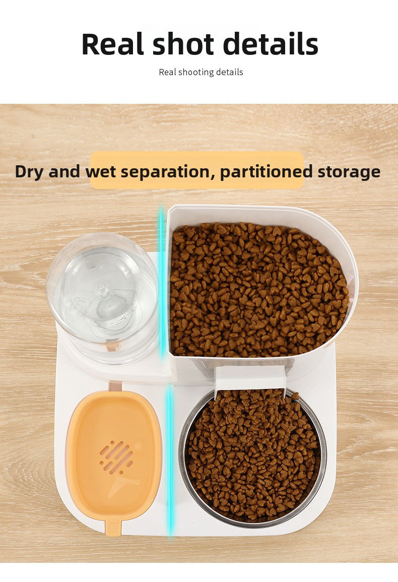 Anti-Tip Cat/Dog Feeder with Large Capacity Automatic Waterer, Ceramic/Stainless Steel Bowls