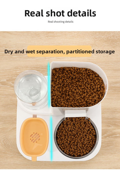 Anti-Tip Cat/Dog Feeder with Large Capacity Automatic Waterer, Ceramic/Stainless Steel Bowls