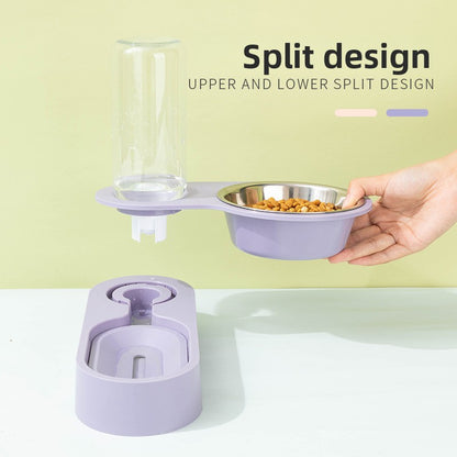 Automatic Pet Water Dispenser with Stainless Steel Double Bowl Rotatable Foldable Dog Cat Feeder for Food and Water Corner Feeding Solution