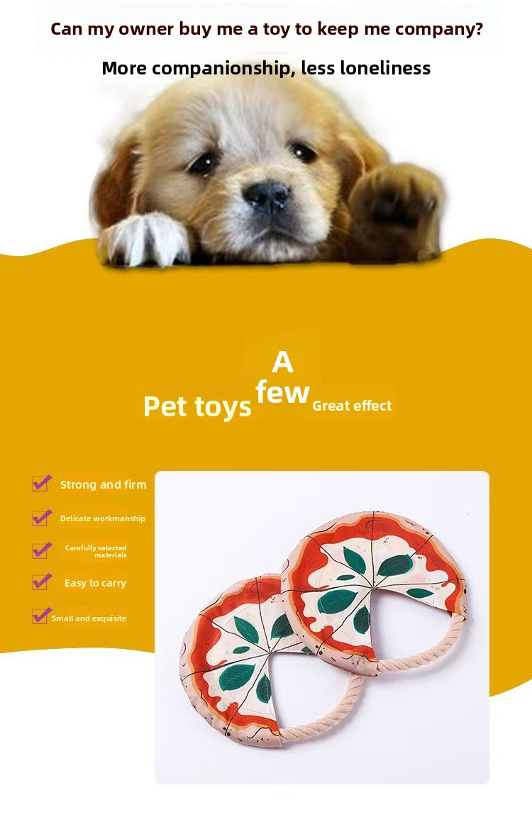 Interactive Dog Frisbee Toy Bite Resistant Cotton Rope Flying Disc for Outdoor Fetch Training and Teeth Cleaning Pizza Shaped Pet Toy