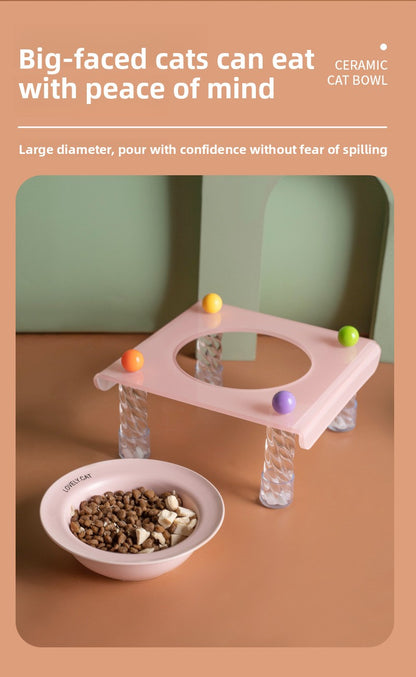 Elevated Dog Bowl with Neck Protection Macaron Series Acrylic Stand Ceramic Cat Food Bowl Non Slip Pet Feeder for Small Medium Dogs Cats