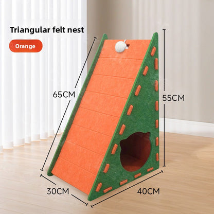 All Season Triangular Felt Cat House Wall Mounted Scratching Board Integrated Non Shedding Villa