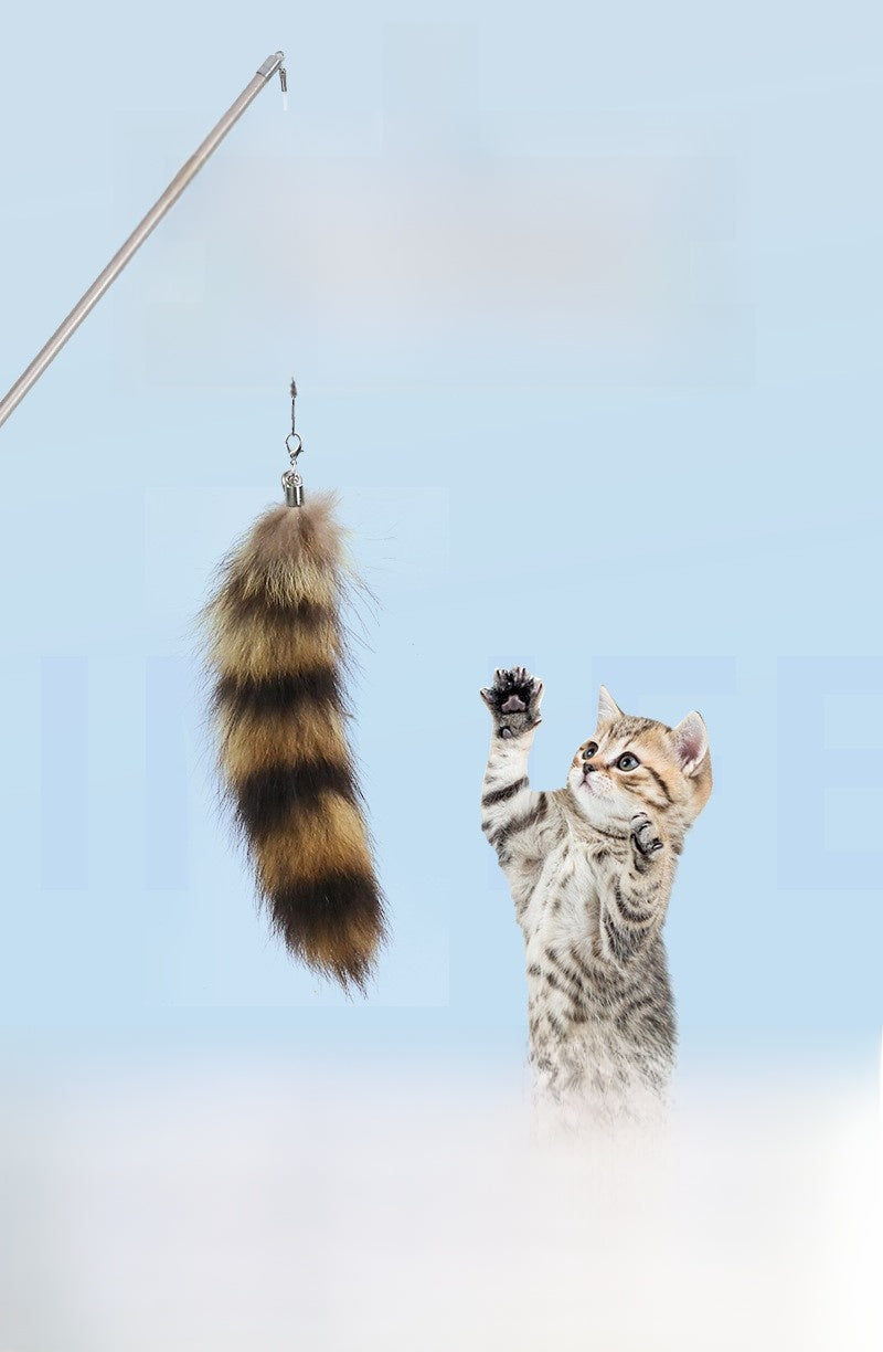 Three-Section Telescopic Feather Cat Toy Teaser Wand Replaceable Head Set