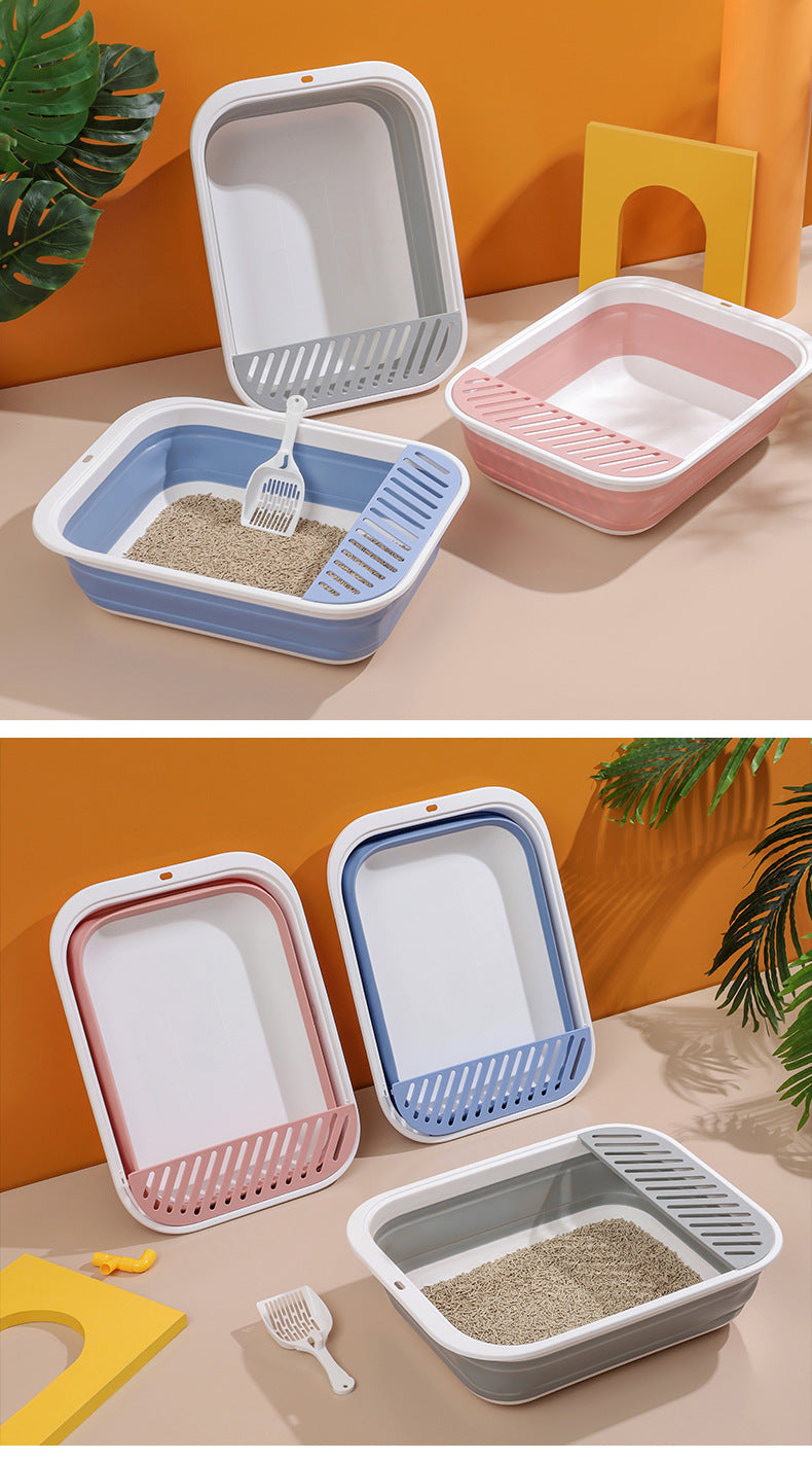 New Foldable Semi-Enclosed Cat Litter Box with Litter Scoop Large Cat Litter Box Cat Toilet