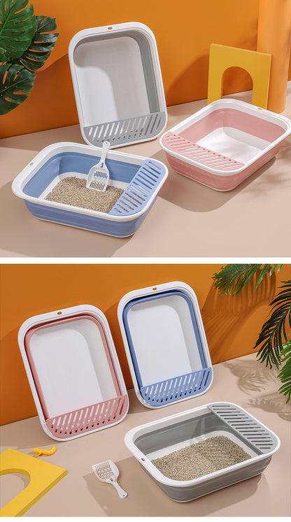 New Foldable Semi-Enclosed Cat Litter Box with Litter Scoop Large Cat Litter Box Cat Toilet