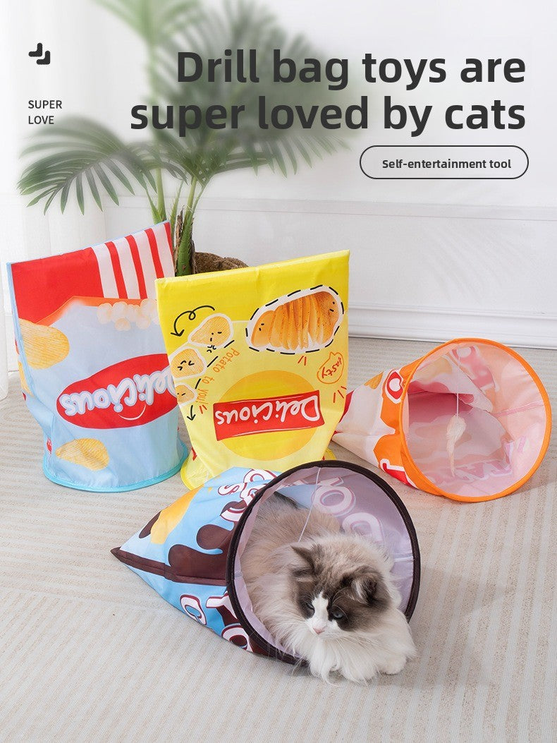 Drill Bag Cat Toy Combo Self Fun Foldable Tunnel Chew Ball Teasing Wand