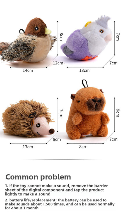 Interactive Cat Toy with Touch Sensitive Sound Plush Bird Hedgehog Capybara Teaser Stick for Teeth Grinding Self Play and Boredom Relief