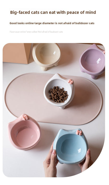 Cute Cat Bowl Ceramic Elevated Cat Food and Water Bowl Set with Non Slip Base Slow Feeder Design for Cats and Small Dogs Pet Supplies