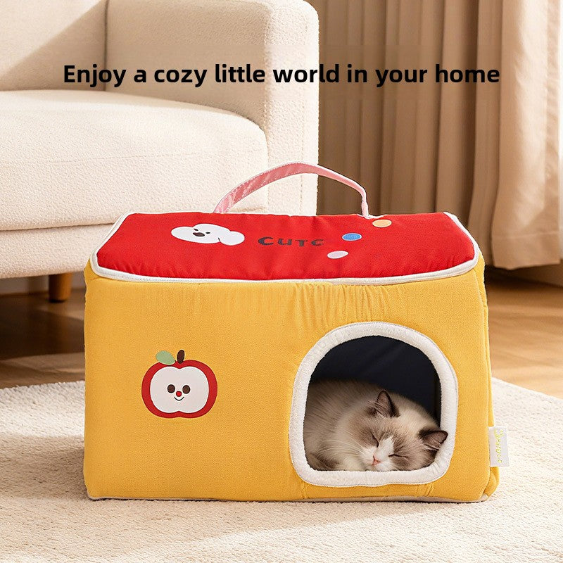 Cat House All-Season Universal Removable Washable Pet House Cat House Fully Enclosed Autumn Winter Warm Plush Dog House